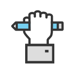 Hand holding a pencil icon