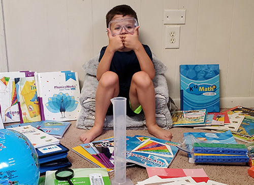 Elementary school student with goggles